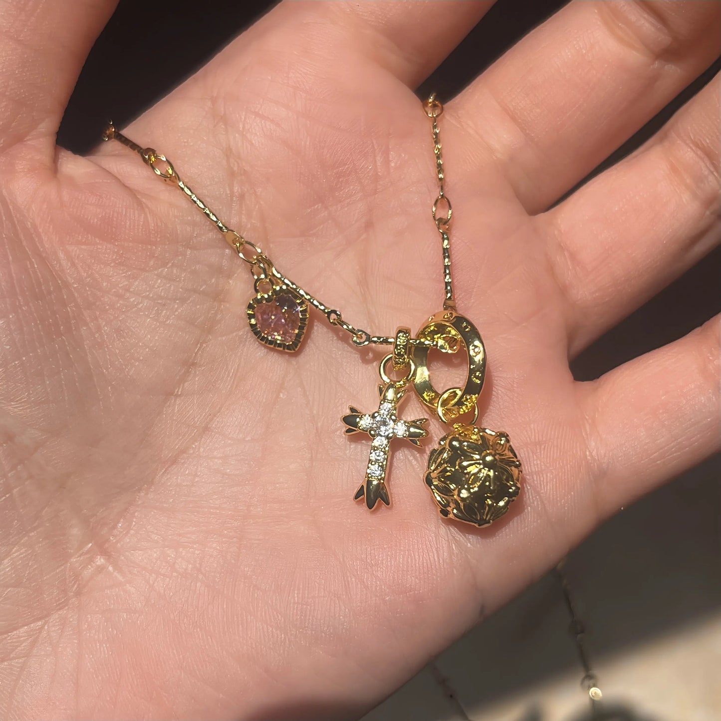 Cross & Heart Crystal Necklace