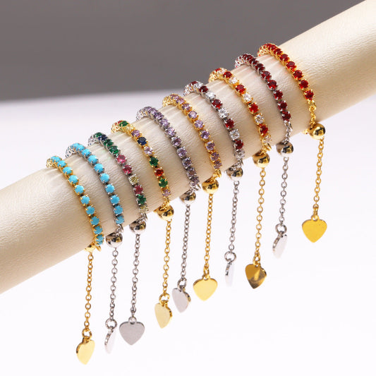 Adjustable Square Colorful CZ Tennis Chain Slider Ring