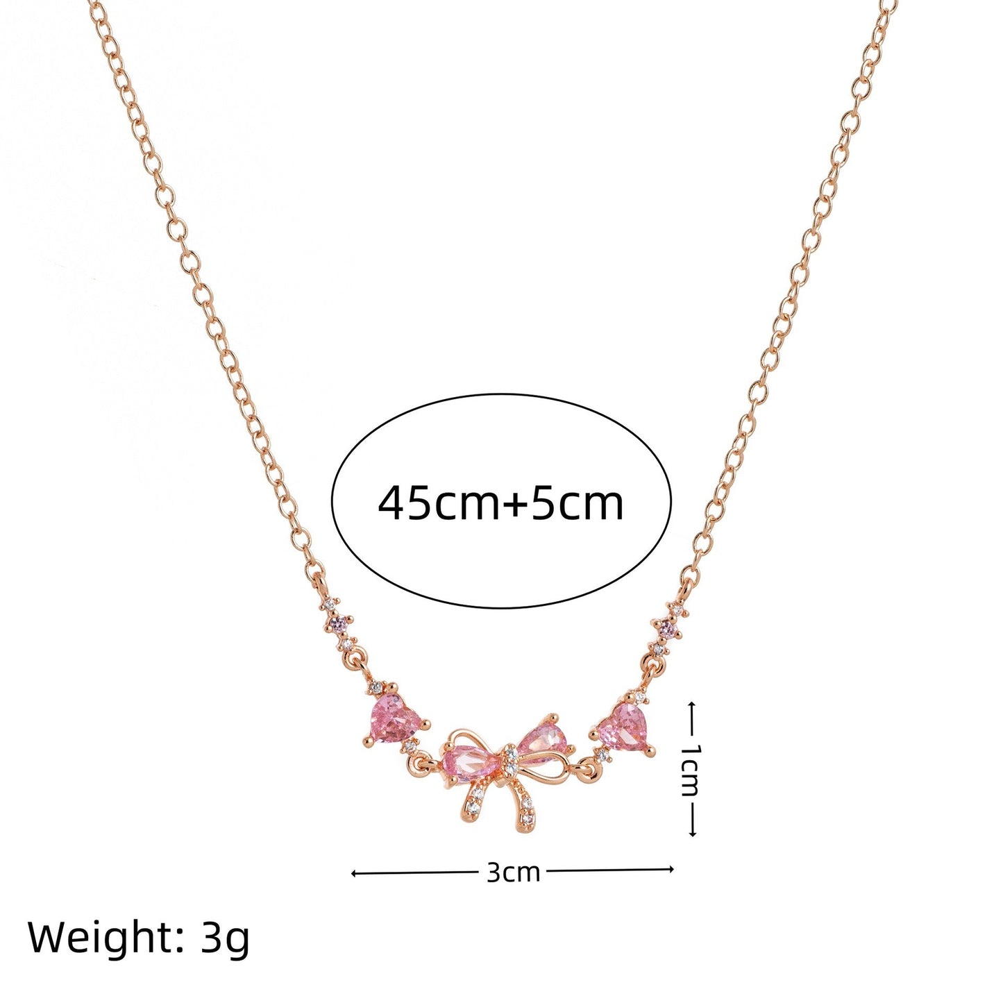Dainty Pink Bow Crystal Necklace