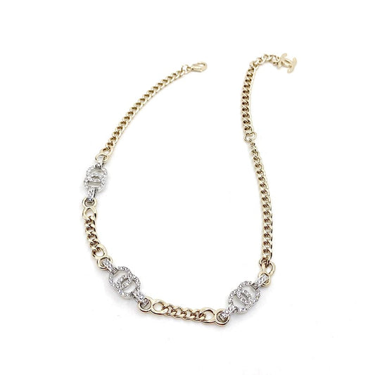 18K Crystal Chanel Chain Links Choker Necklace