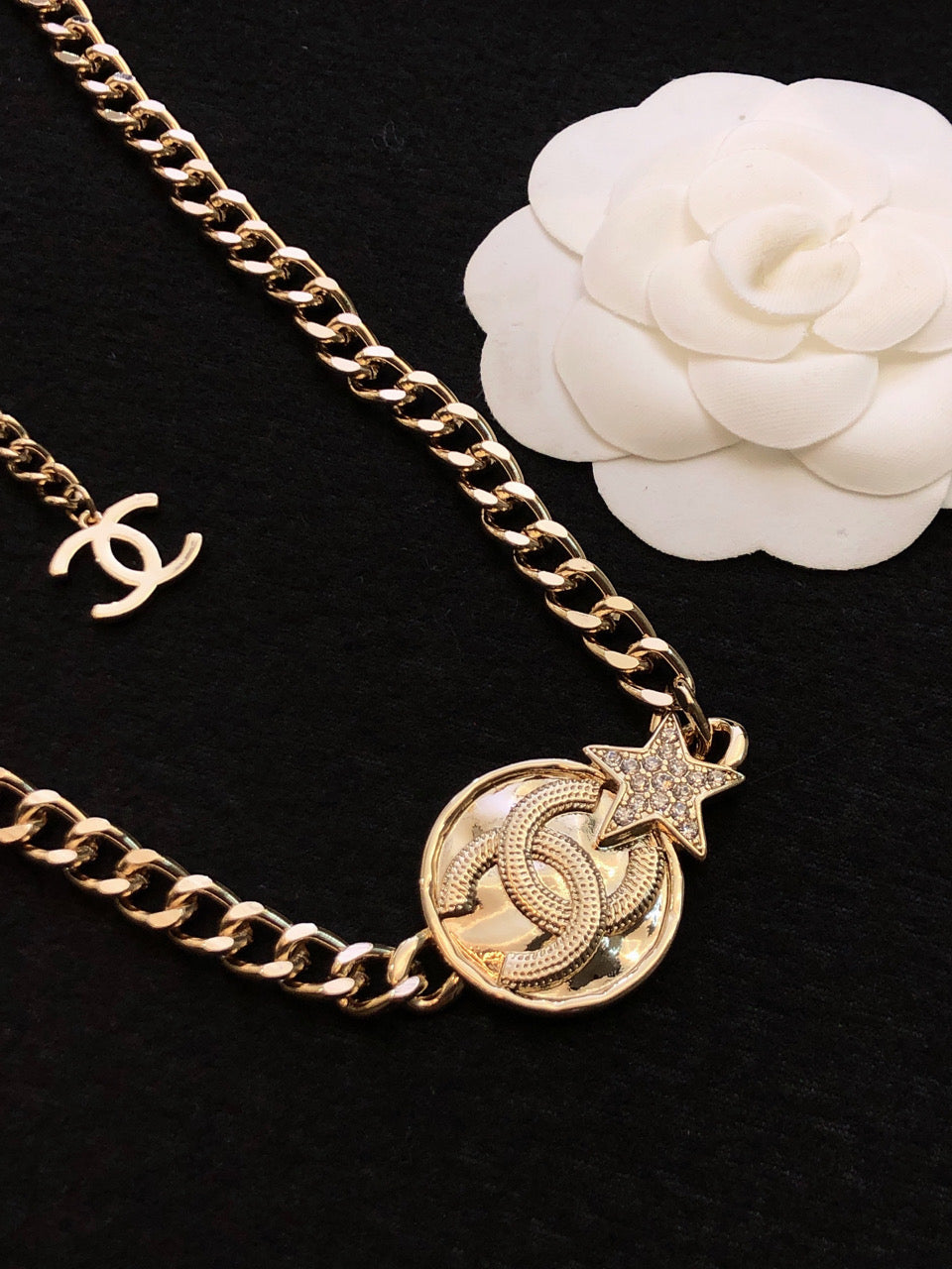 18K Chanel Rhinestone Star Chain Necklace