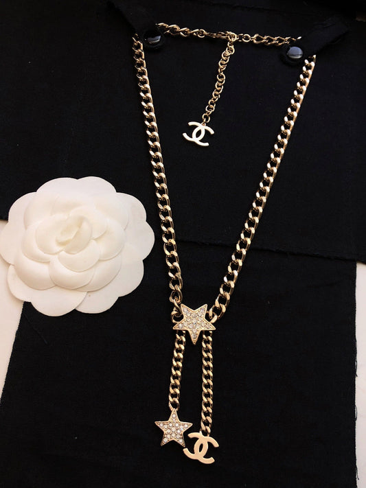18K Chanel Rhinestone Star Chain Necklace