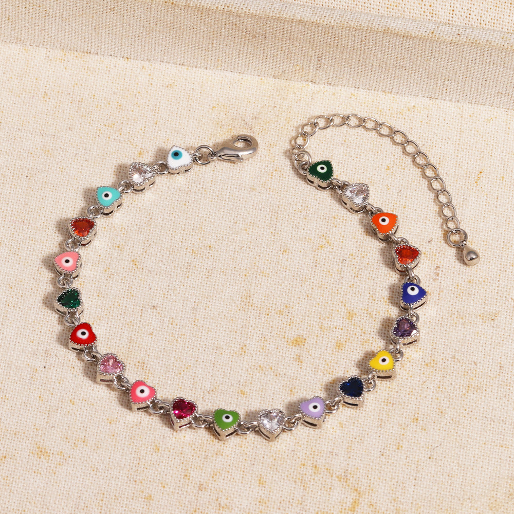 Lucky Protection Amulet Heart Evil Eye Colorful Gema Bracelet