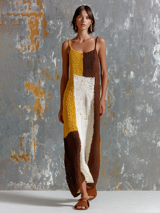 Beatrice | Vestito maxi colorblock con bretelle sottili