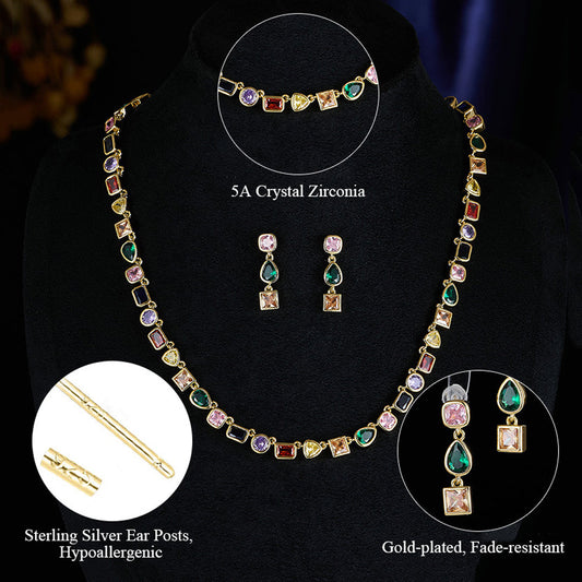 Colorful Geometric Crystal Zirconia Necklace