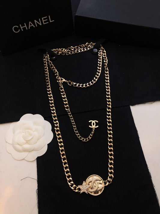 18K Chanel Rhinestone Star Chain Necklace