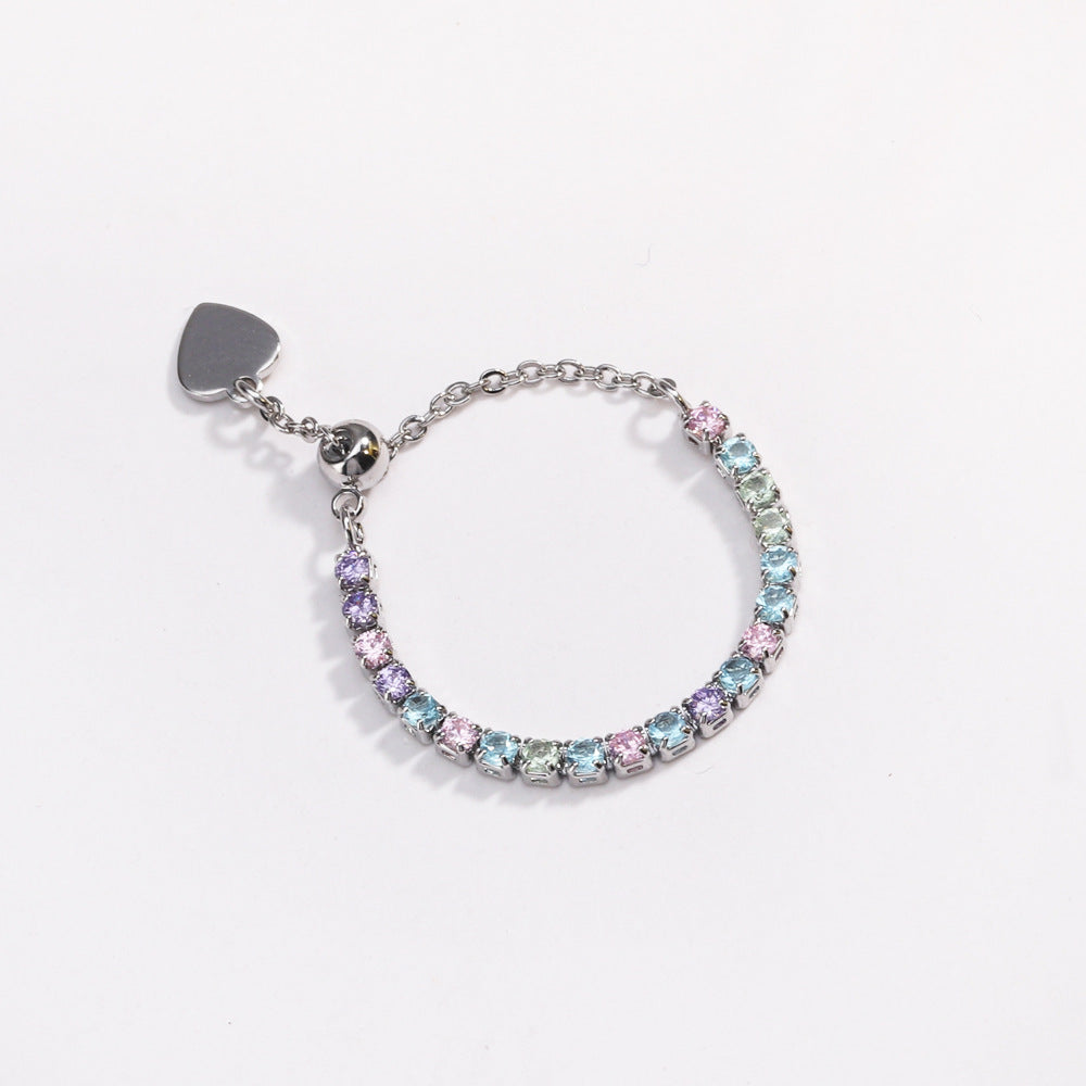 Adjustable Square Colorful CZ Tennis Chain Slider Ring