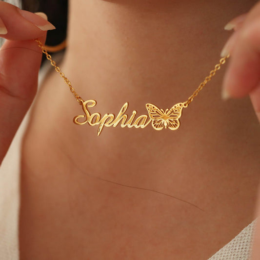 Personalized Name 12-Month Butterfly Necklace