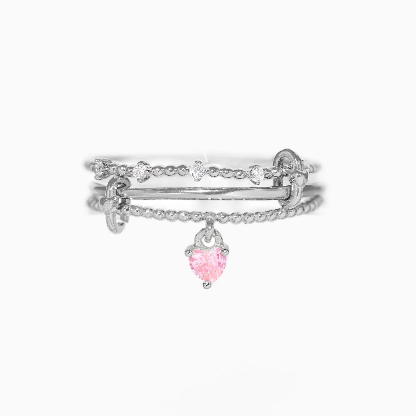 Triple Band Adjustable Ring with Heart Pendant