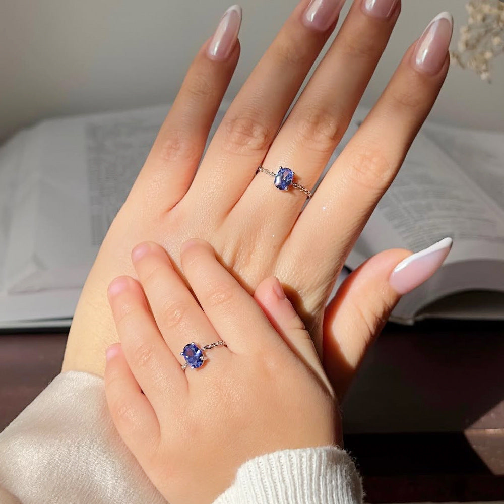 Adjustable Oval Colorful CZ Chain Slider Ring