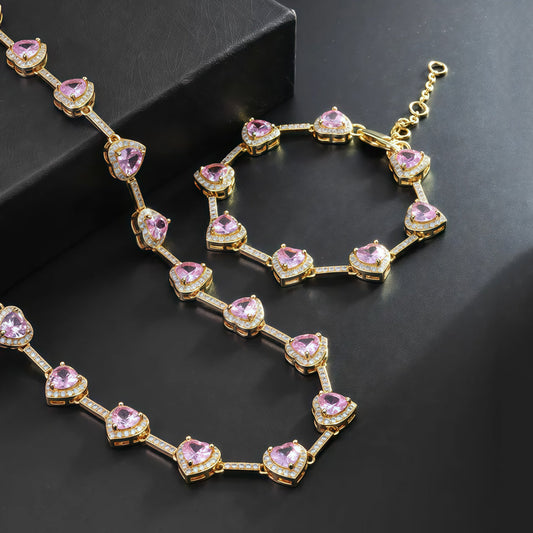 Pink Heart Crystal Zirconia Necklace