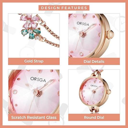 Water-Resistant Gradient Floral Bracelet Watch
