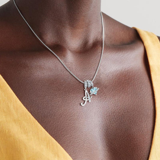 Personalized Initial & Heart Crystal Necklace - Silver