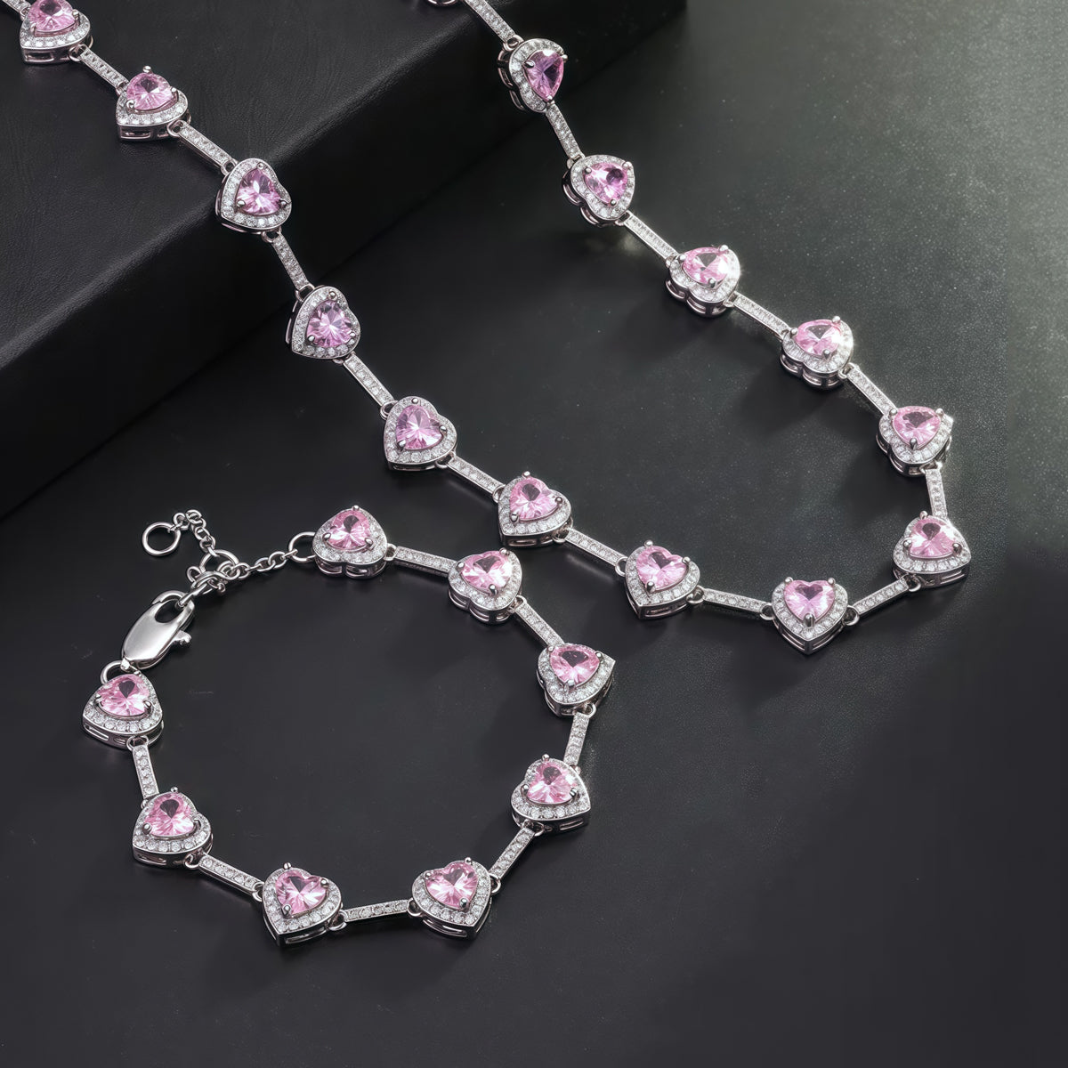 Pink Heart Crystal Zirconia Necklace