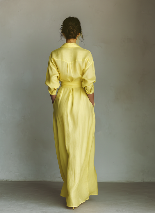 Vittoria | Abito chemisier maxi giallo limone con cintura