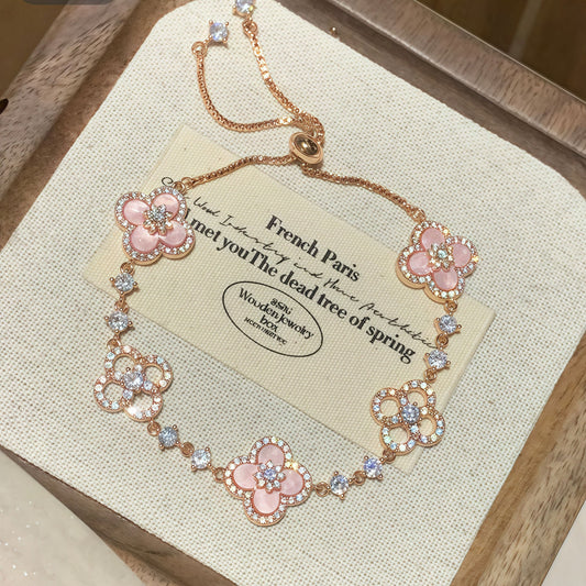 Dainty Pink Clover Lucky Jewelry Set