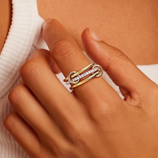 Triple Interlocking Gold Zircon Stackable Ring