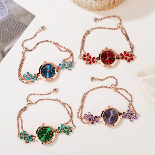 Elegant Crystal Floral Bracelet Watch