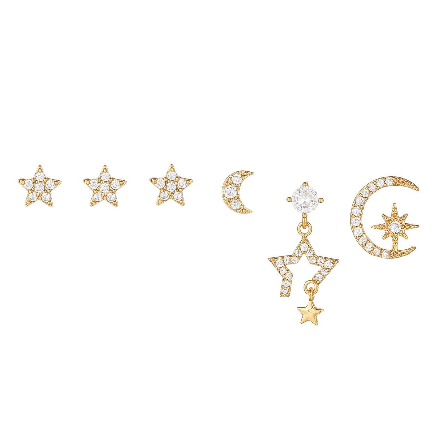 Stackable Star and Moon Earrings Set