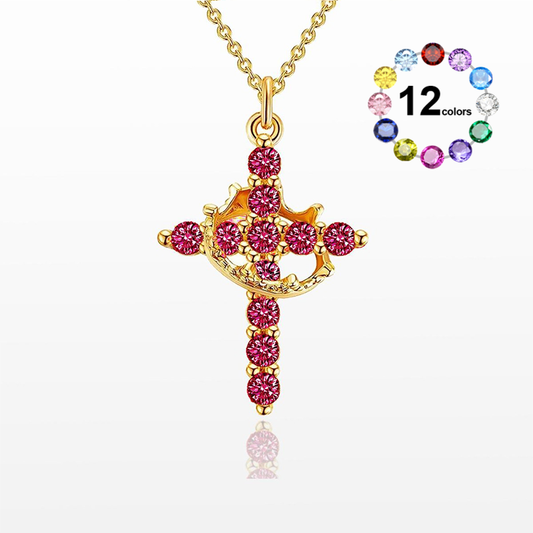 Cross & Crown 12 Birthstone Necklace