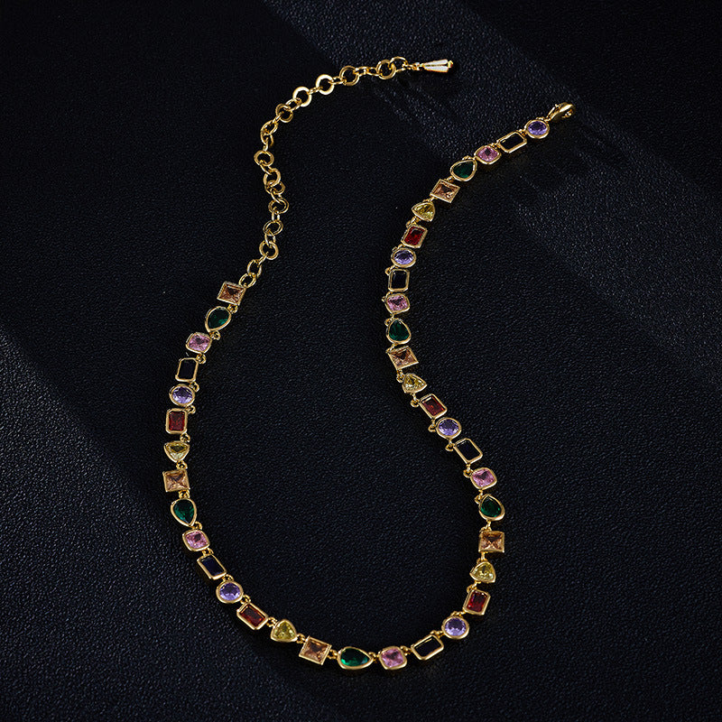 Colorful Geometric Crystal Zirconia Necklace