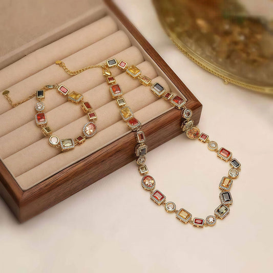 Colorful Square Crystal Zirconia Necklace