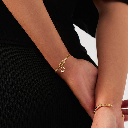 Minimalist Knot & Initial Bracelet