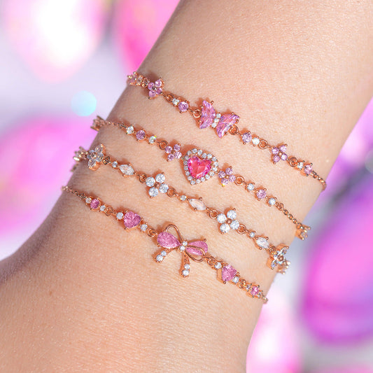 Sweet Pink Bow Crystal Stacking Bracelet