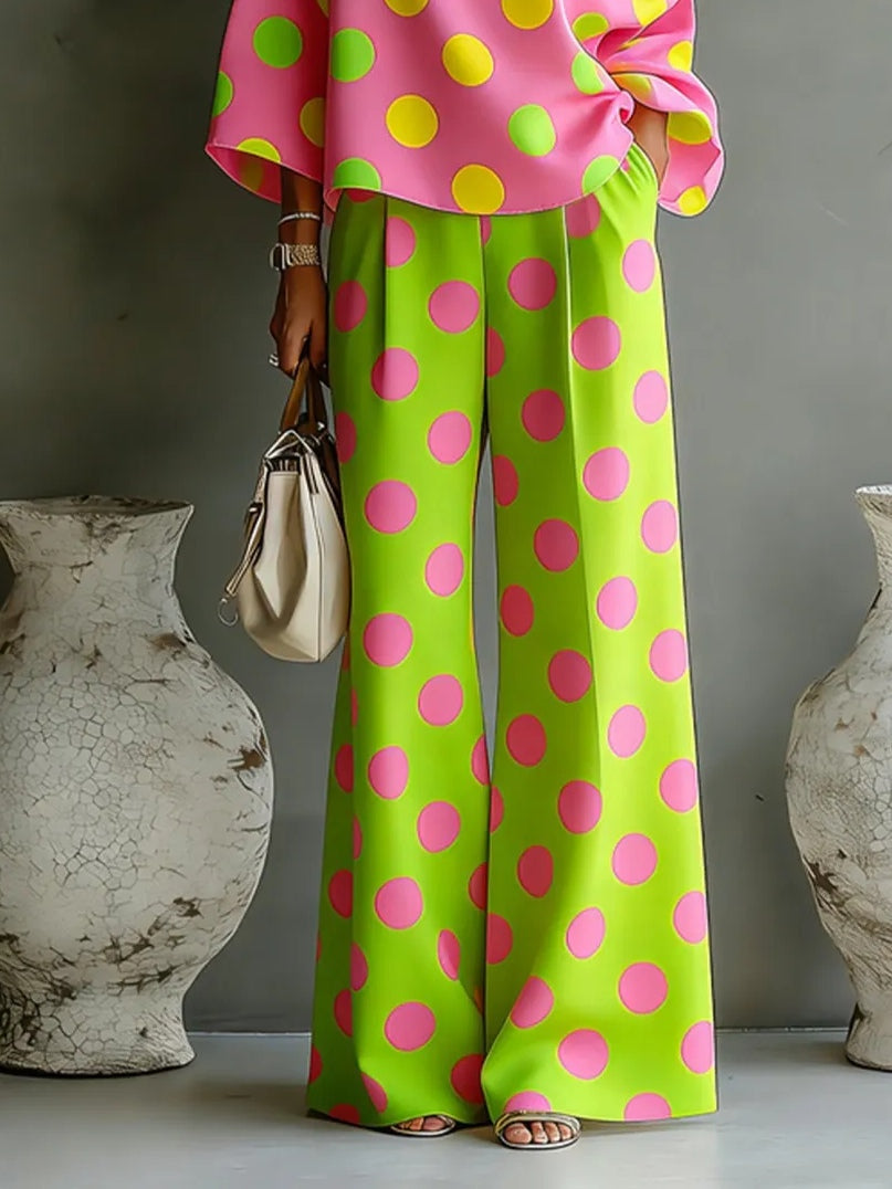 Ottavia | Completo due pezzi a pois rosa e verde fluo