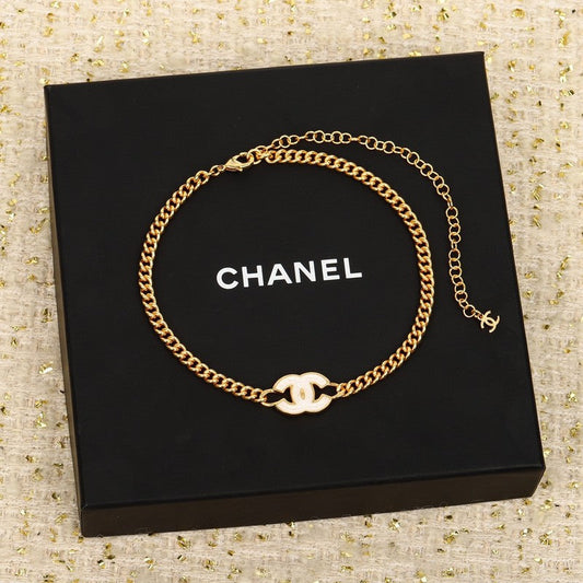 18K Chanel White Logo Choker Necklace