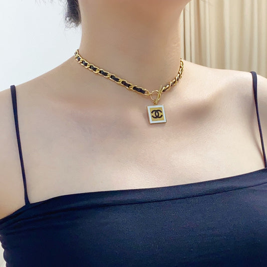 18K Chanel Leather Choker Necklace