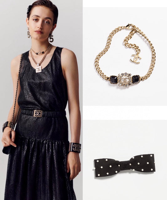 18K Chanel Black Crystals Chain Necklace