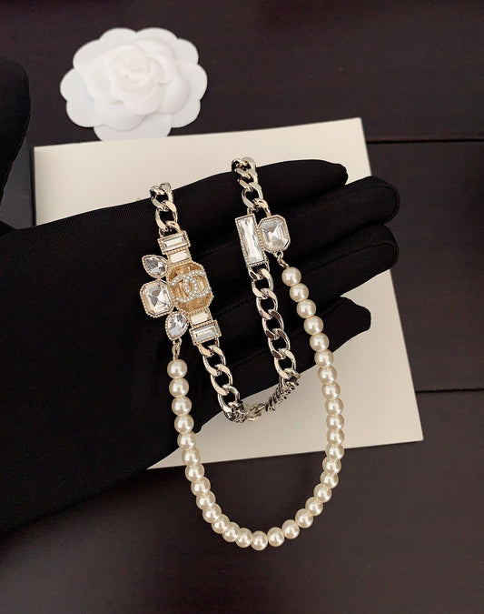 18K Chanel Pearls Crystals Necklace