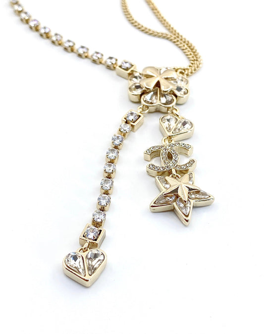 18K Chanel Heart Crystals Chain Necklace
