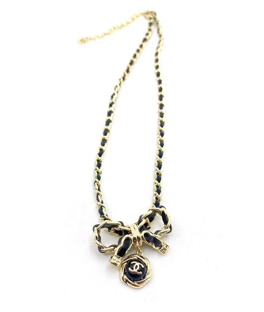18K Chanel Rhinestone Bow Tie Necklace