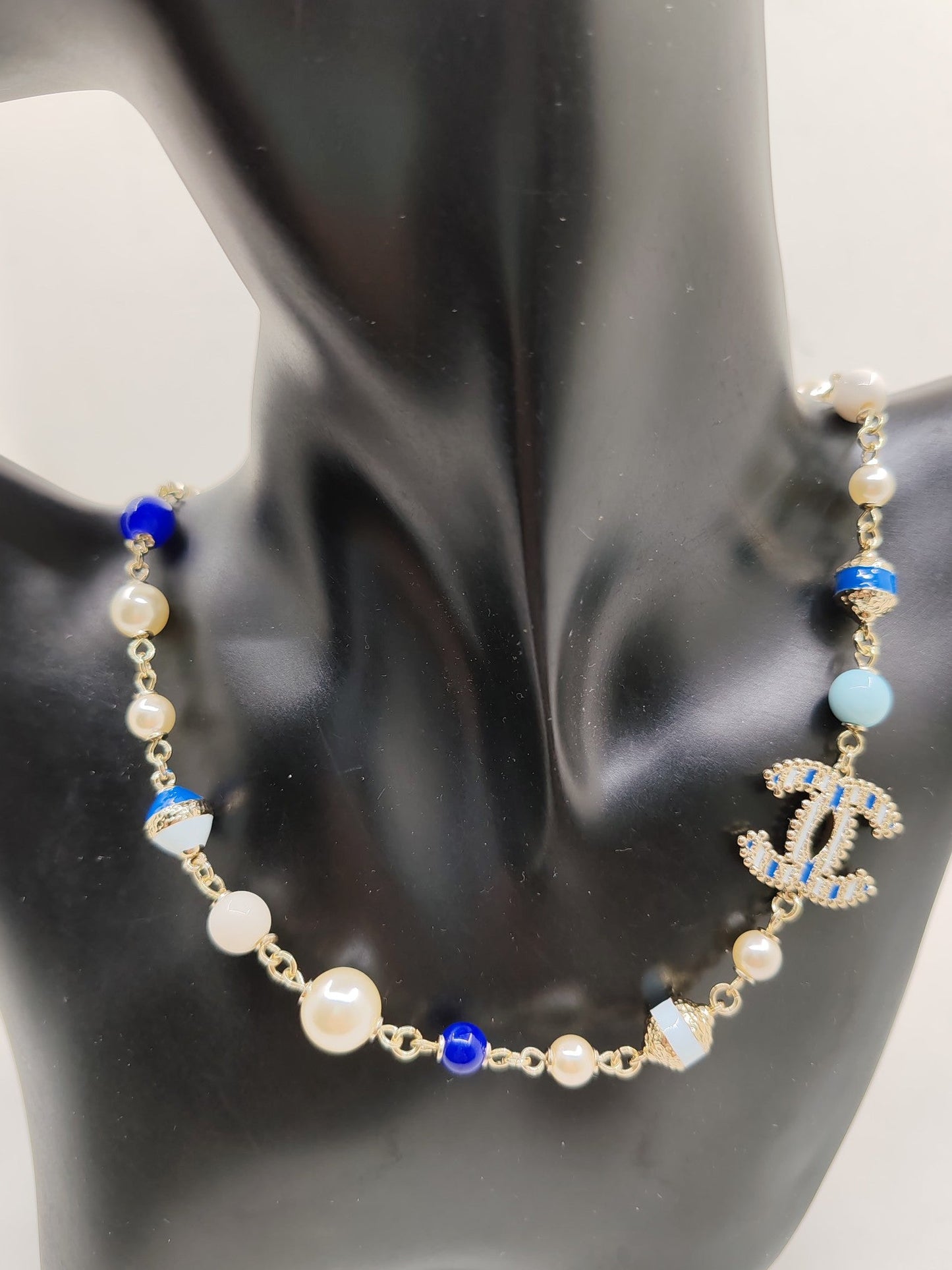 18K Chanel Blue & White Pearls Necklace