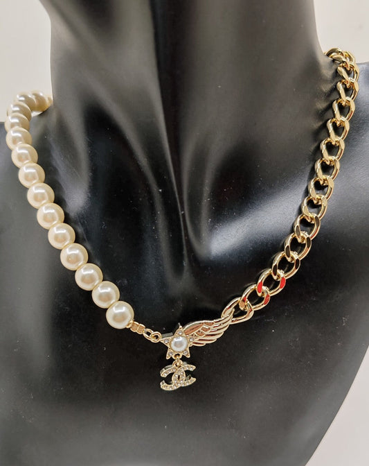 18K Chanel Pearl Chain Choker Necklace