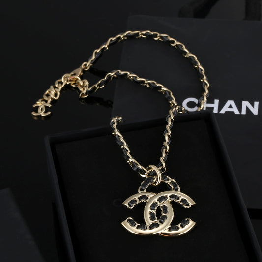 18K Chanel Strass Leather Necklace