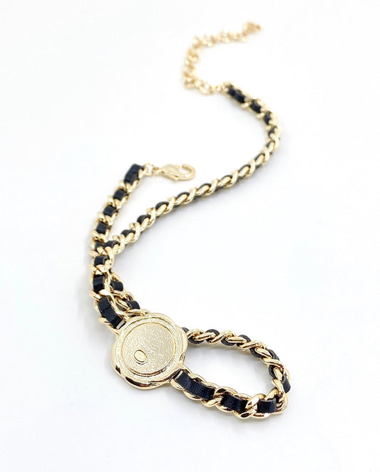 18K Chanel Rhinestone Leather Choker Necklace