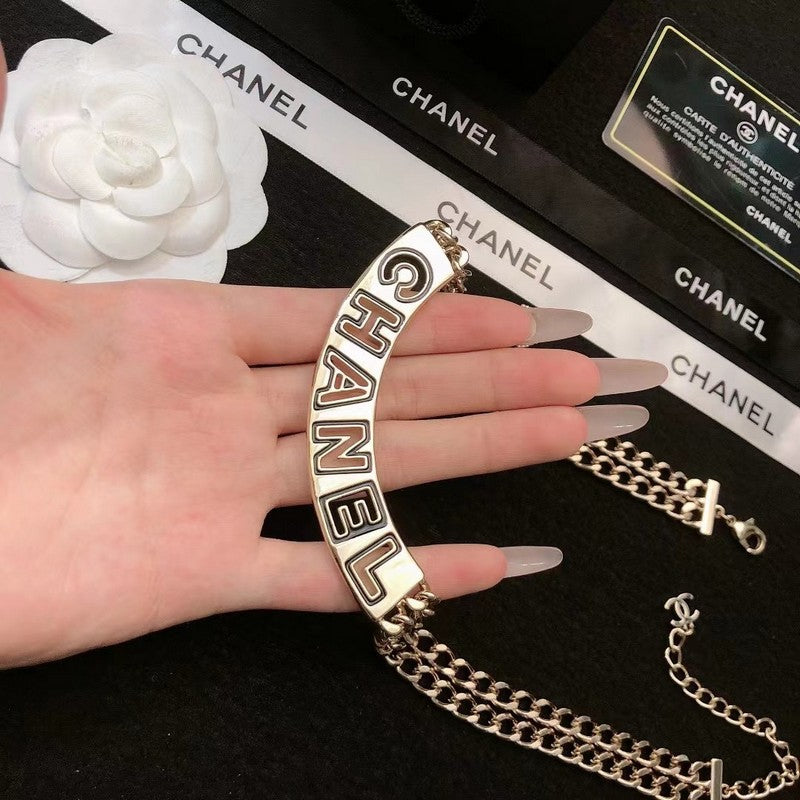 18K Chanel White Logo Choker Necklace