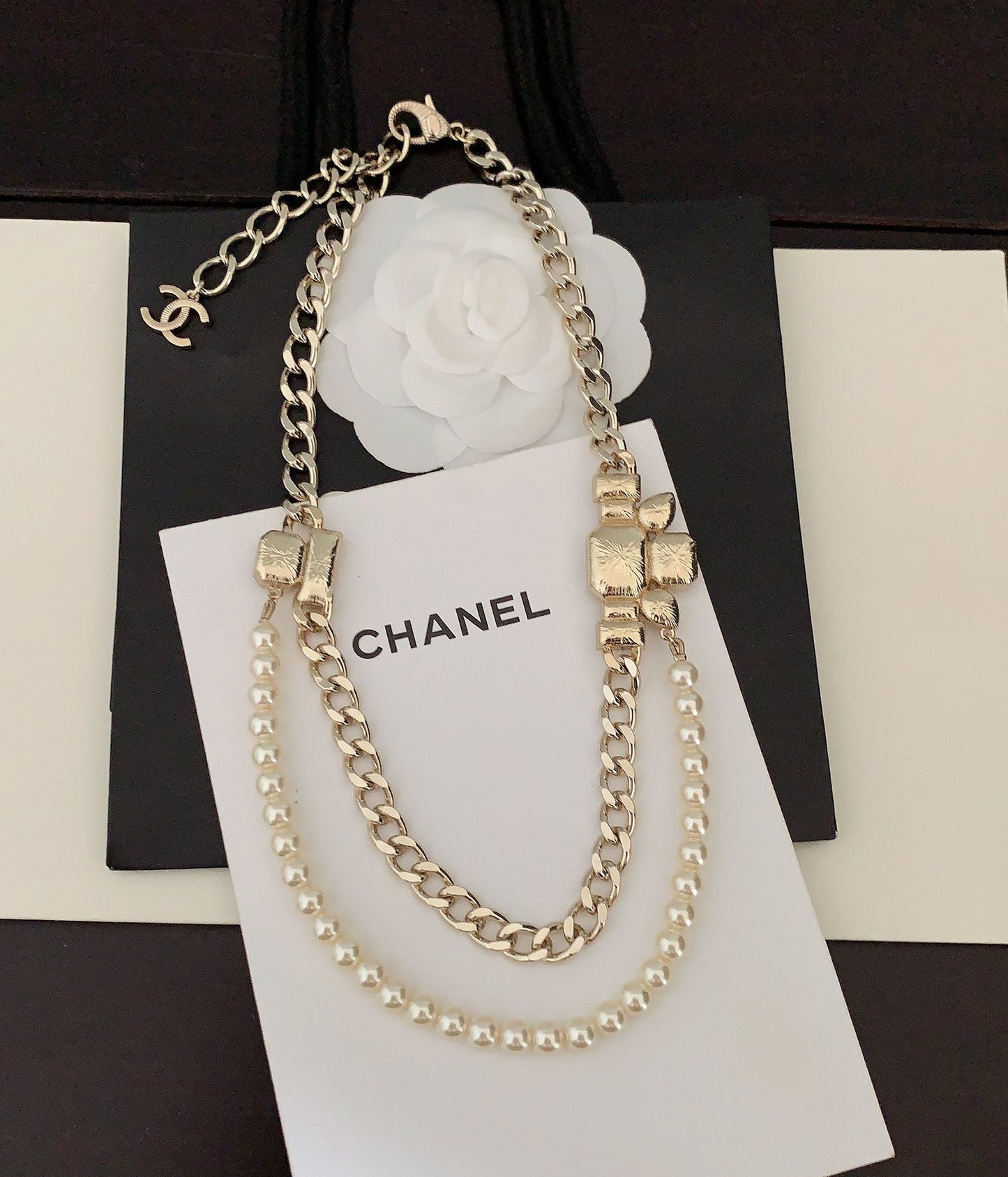 18K Chanel Pearls Crystals Necklace