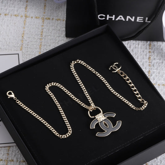 18K Chanel Black Resin Logo Necklace