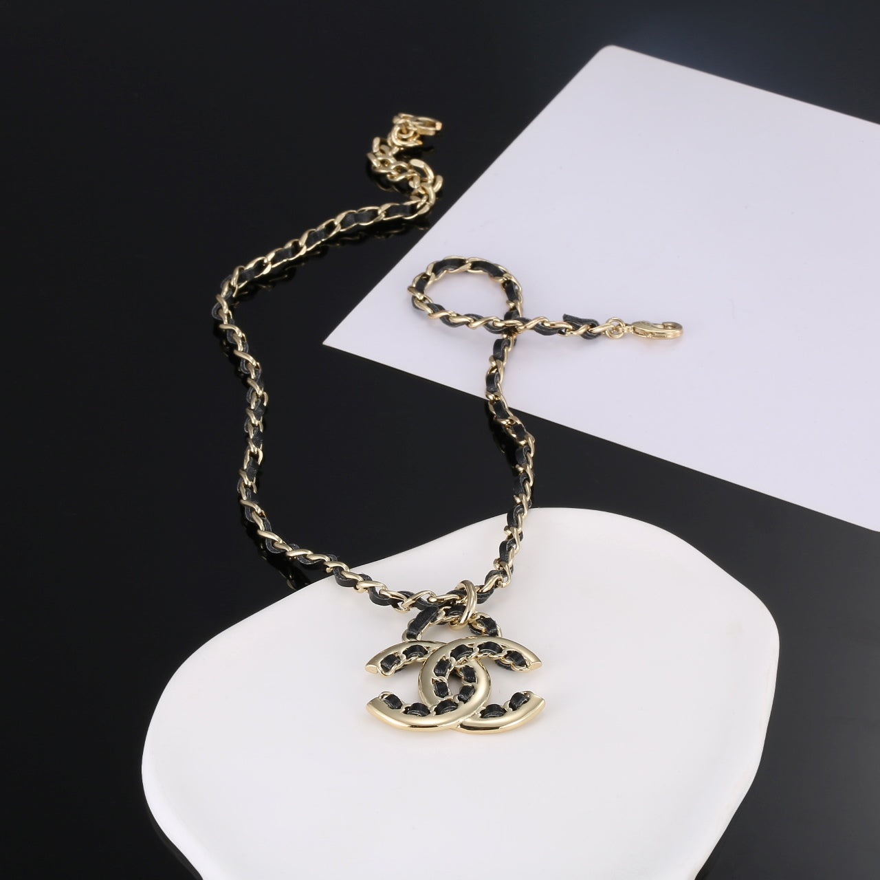 18K Chanel Strass Leather Necklace