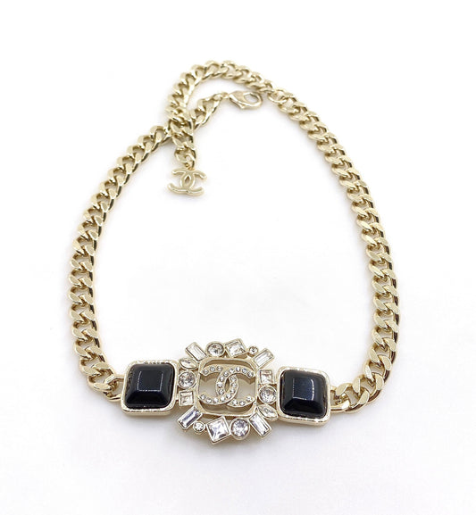 18K Chanel Black Crystals Chain Necklace