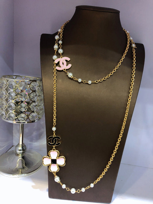 18K Chanel Pink Flowers Necklace