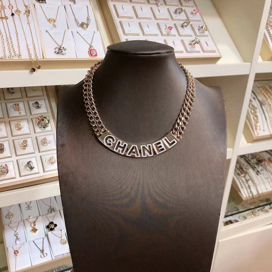 18K Chanel White Logo Choker Necklace