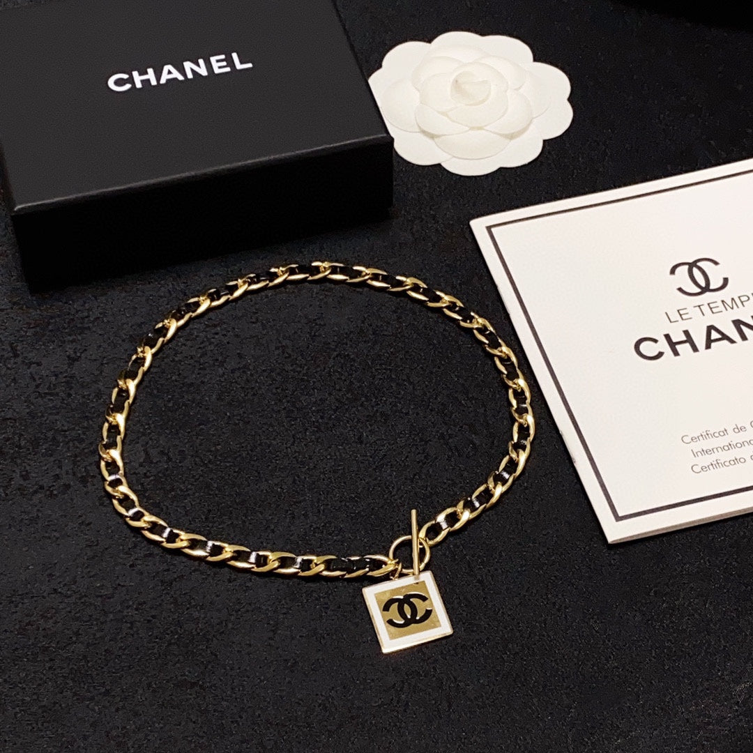 18K Chanel Leather Choker Necklace