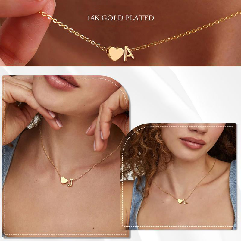 Tiny Heart Initial Necklace ¨C A¨CZ Letters