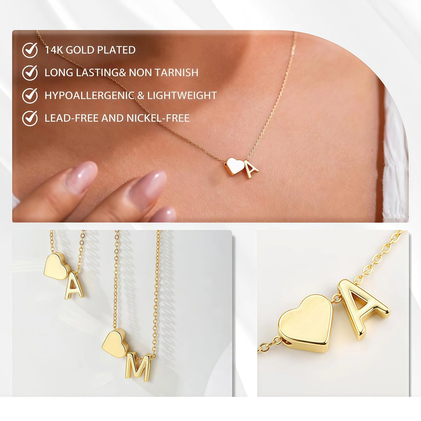 Tiny Heart Initial Necklace ¨C A¨CZ Letters