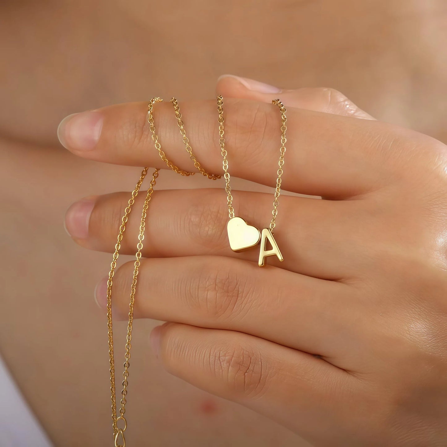 Tiny Heart Initial Necklace ¨C A¨CZ Letters